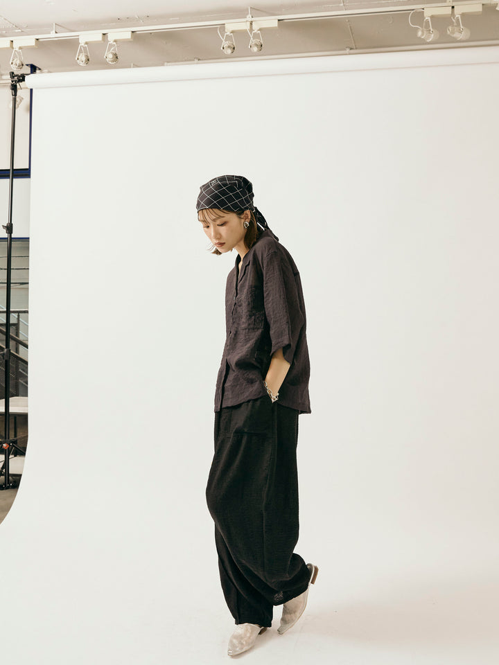[予約]リネンライクベイカーバルーンパンツ/ブラック
