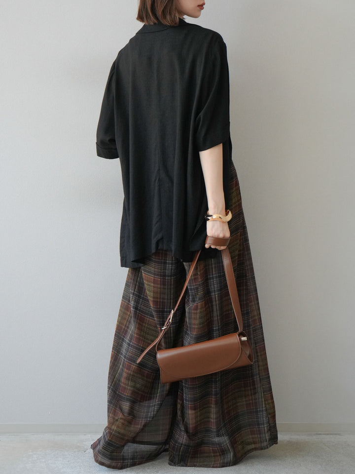 [預購] 透視格紋寬鬆褲/棕色