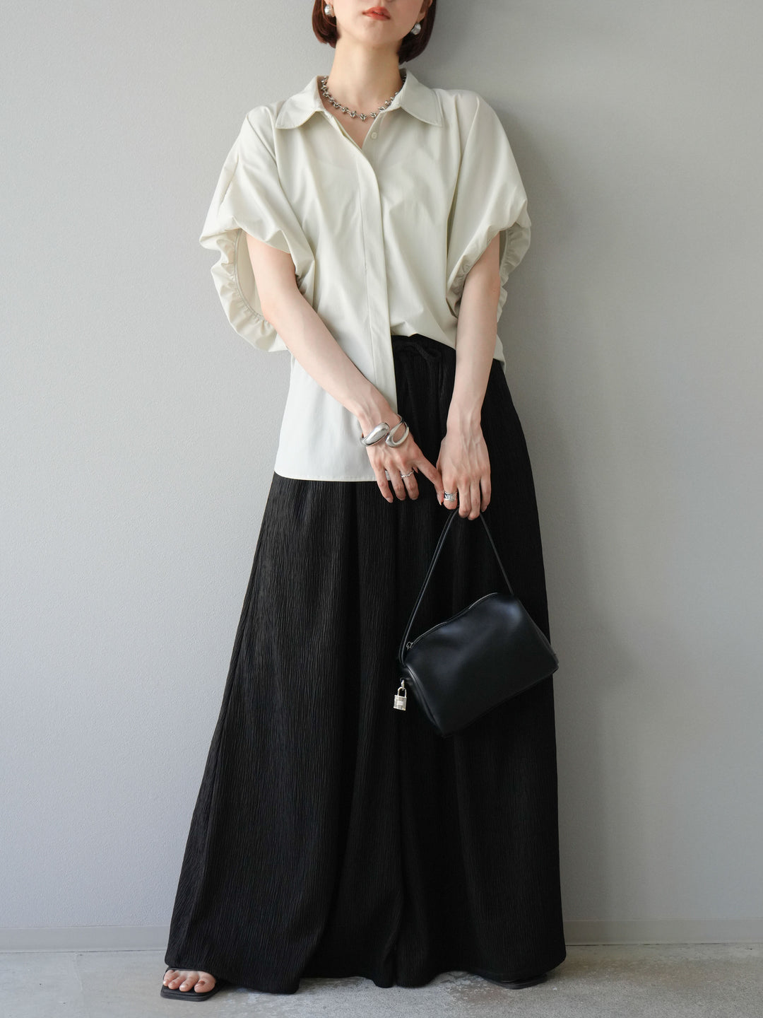 [予約]楊柳バギーパンツ/ブラック