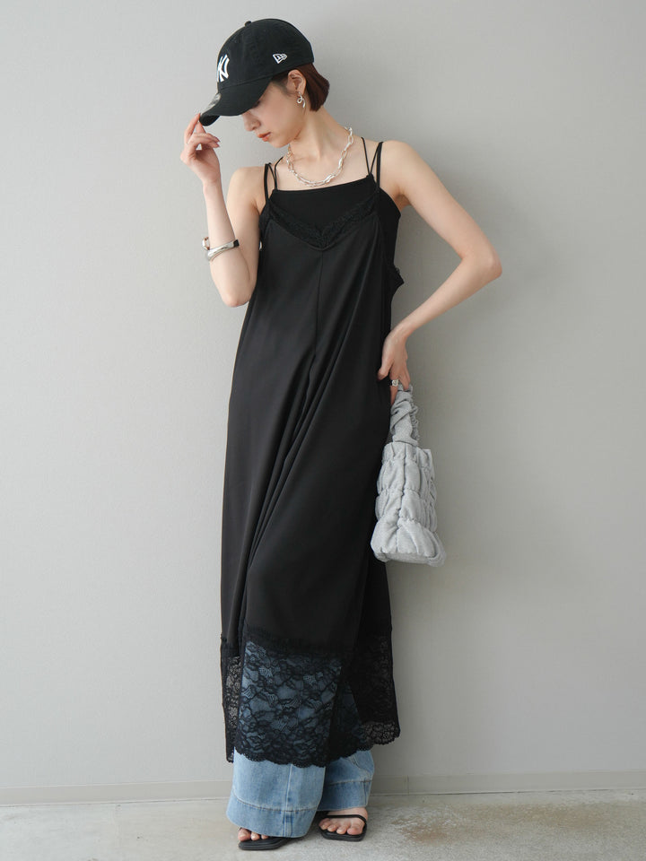 【預購】蕾絲疊層吊帶裙/黑色