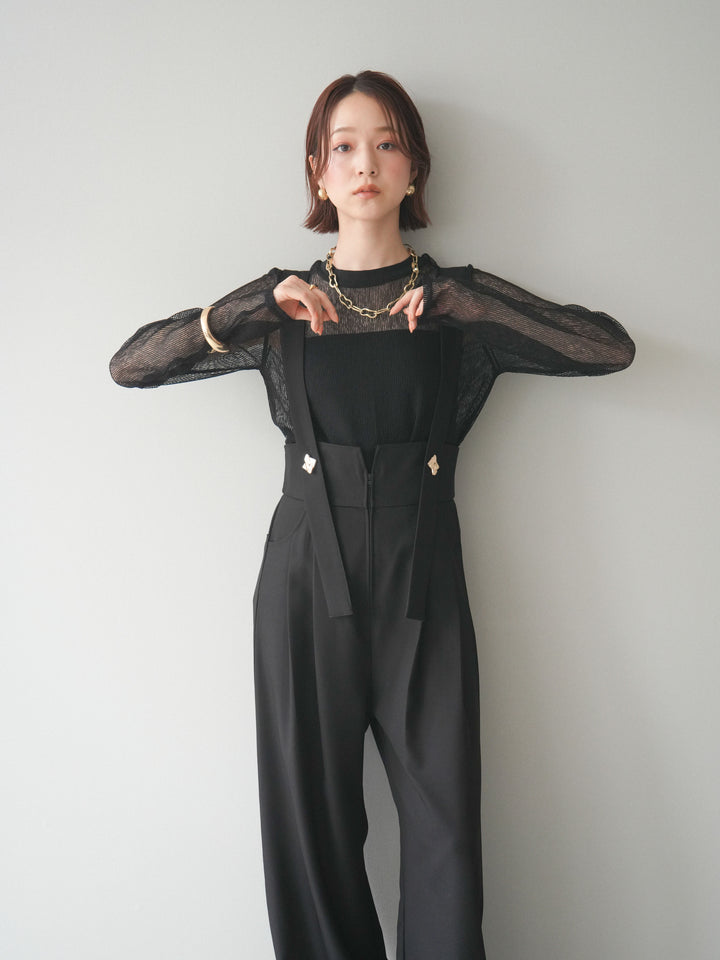[予約]シアーストライプメッシュトップス/black