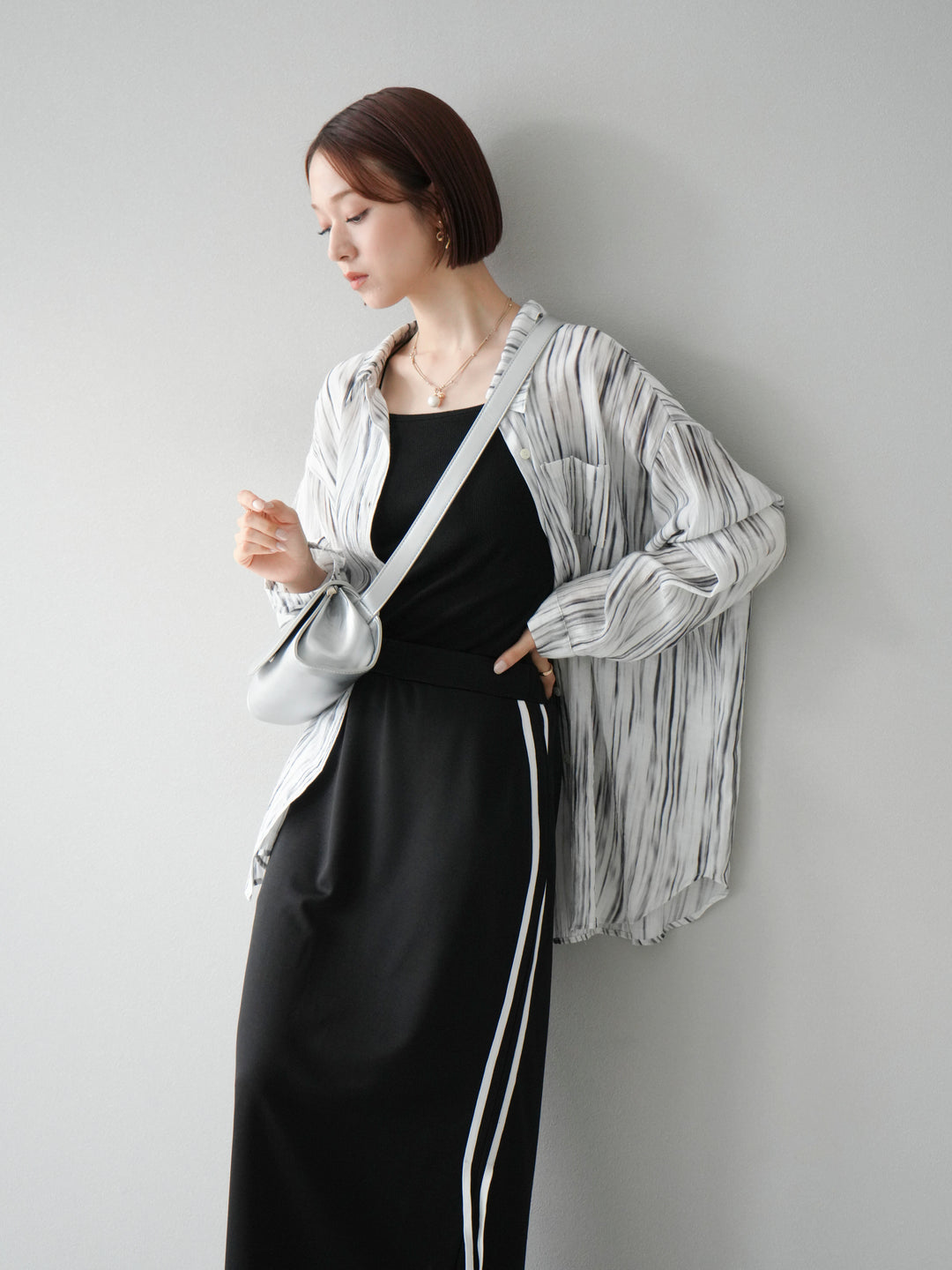 [予約]マルチWAYニュアンス柄オーバーシャツ/グレー