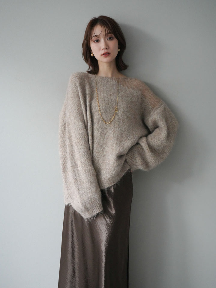 [予約]ネック透かし編みニットプルオーバー/ベージュ