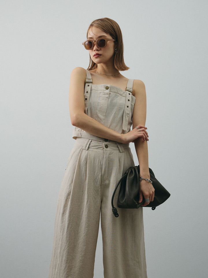 [SET] 亞麻感緊身胸衣＆寬褲套裝（2件套）