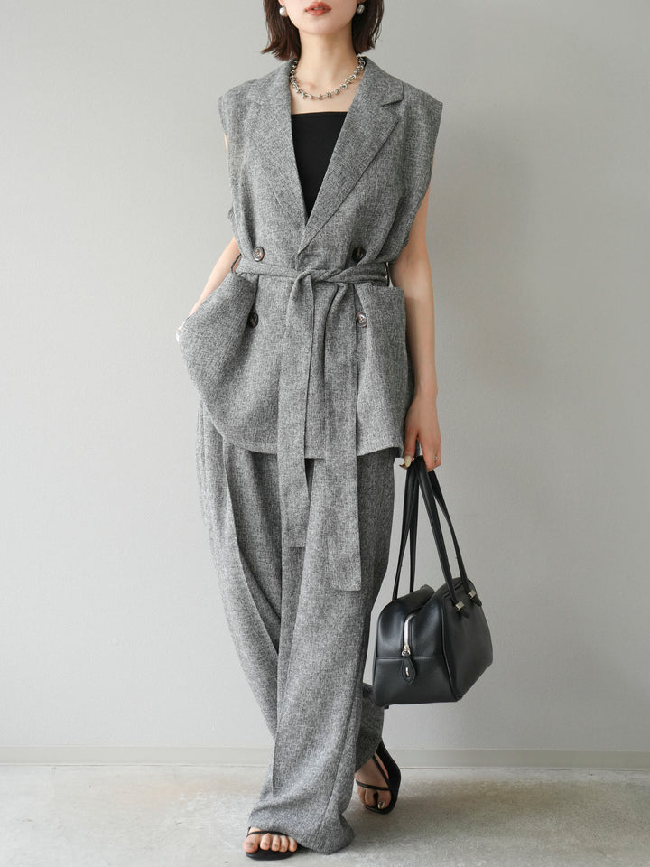 [預購] 混合粗花呢褶襉褲/黑色