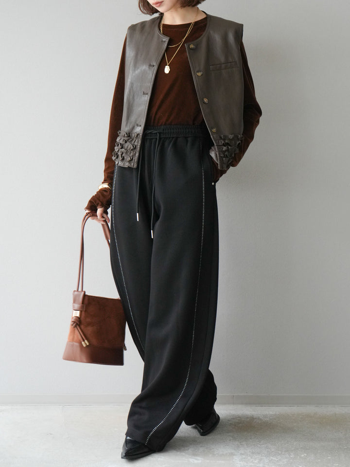 [予約]ハンドステッチ風スウェットパンツ/ブラック