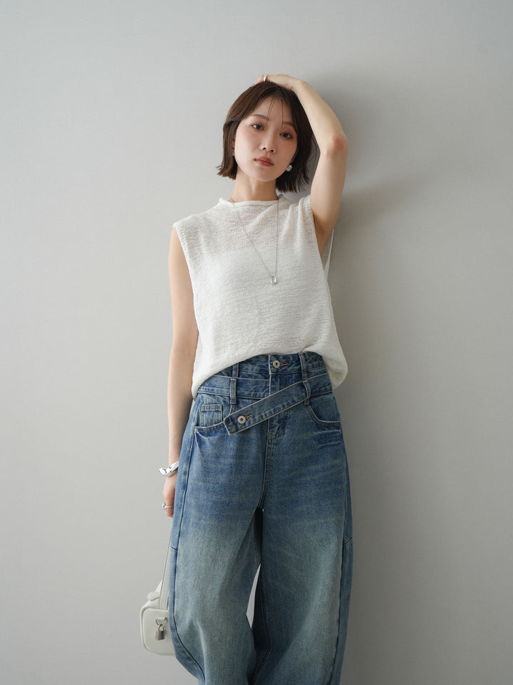 [予約]ノースリーブリネンタッチシアーニットプルオーバー/white