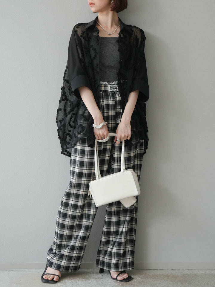 [預購] 混合材質透視半身襯衫/黑色