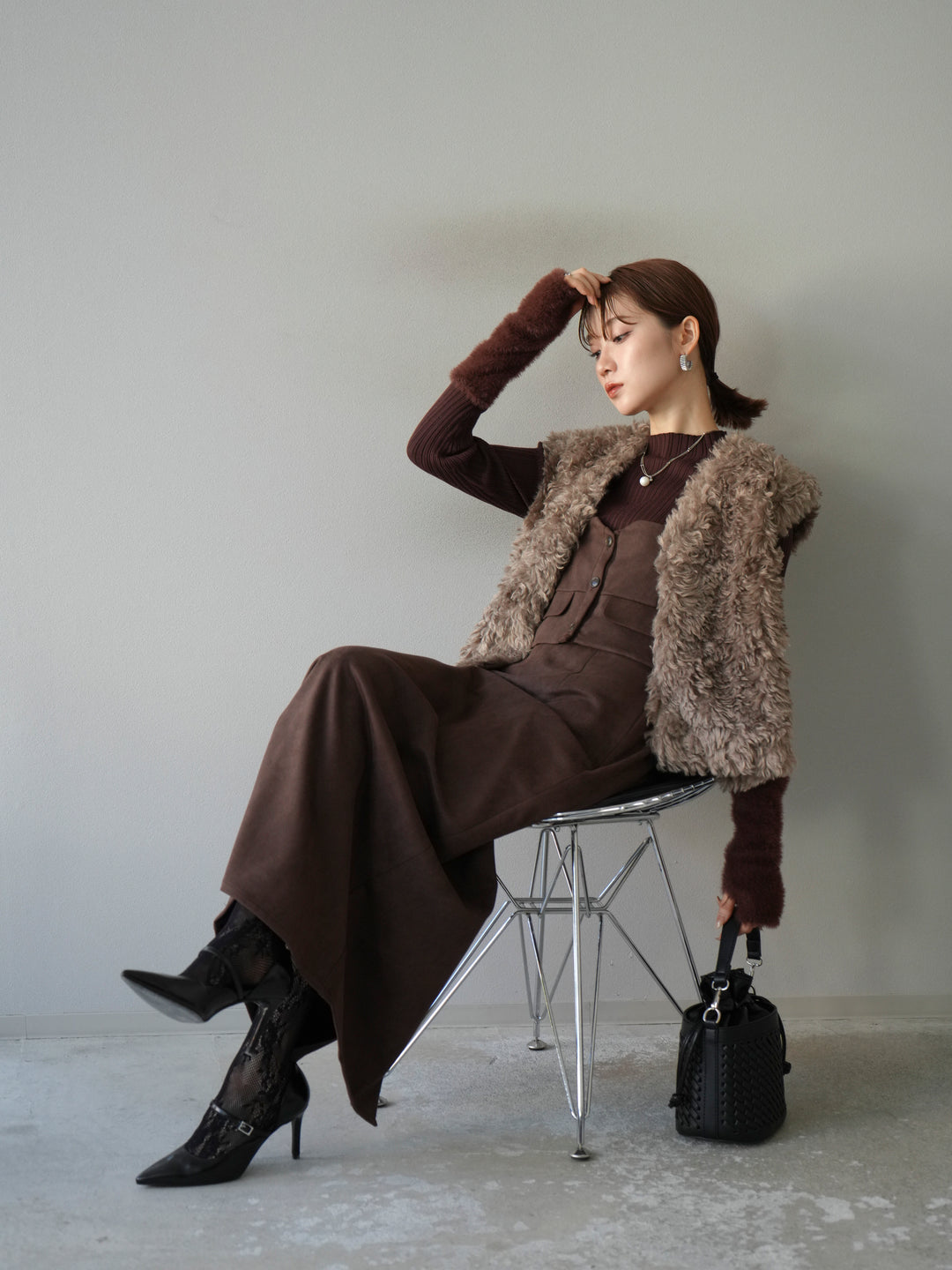 [予約]プードルファーショートベスト/モカ