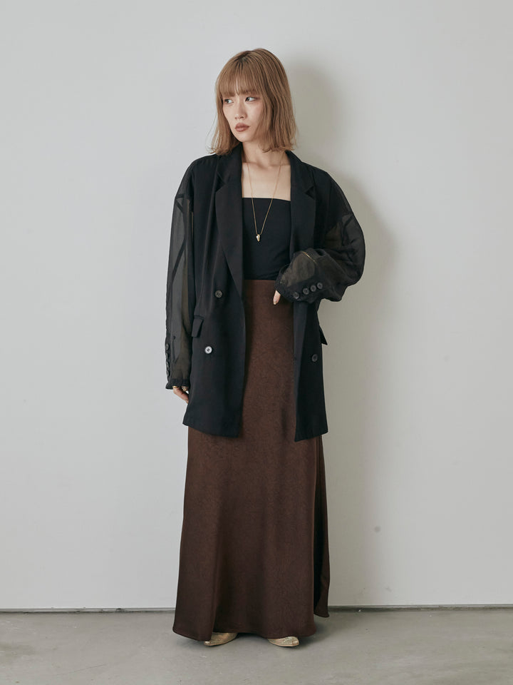 [予約]サテンワッシャーナロースカート/ブラウン