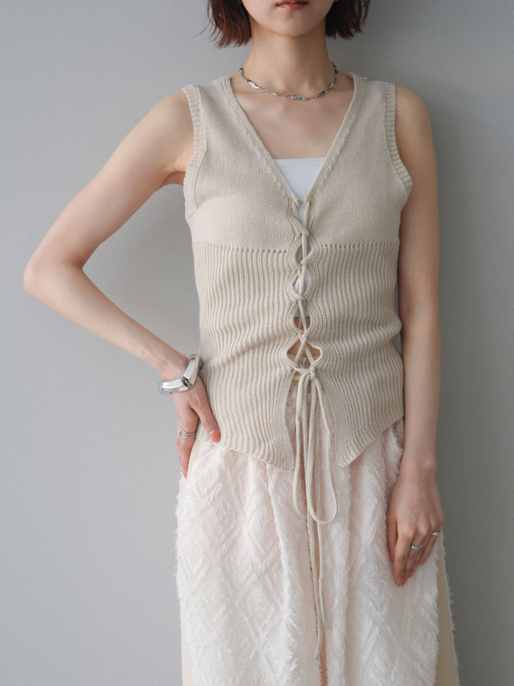 [予約]レースアップリブニットタンクトップ/beige
