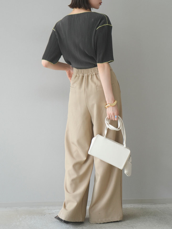 【SET】配色褶皺半袖上衣 + 配色褶皺半袖上衣 (2 件套)