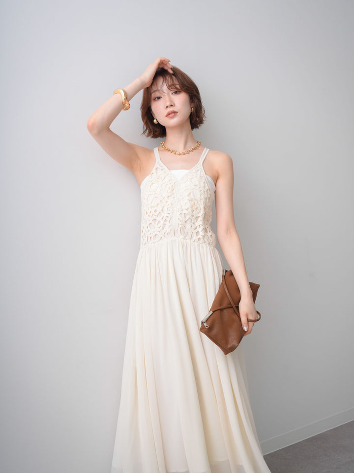 [予約]クロシェシフォンキャミワンピース/ivory