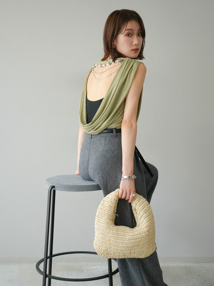 【預購】串珠鏈垂墜上衣/卡其色