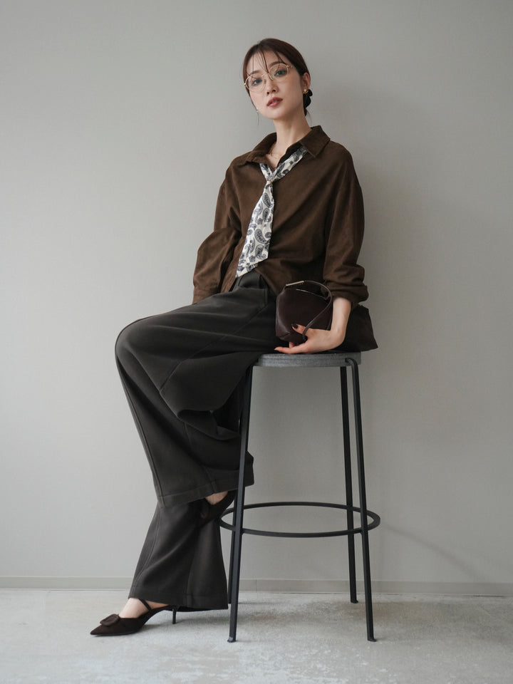 [予約]スカーフ付きスエードシャツ/brown