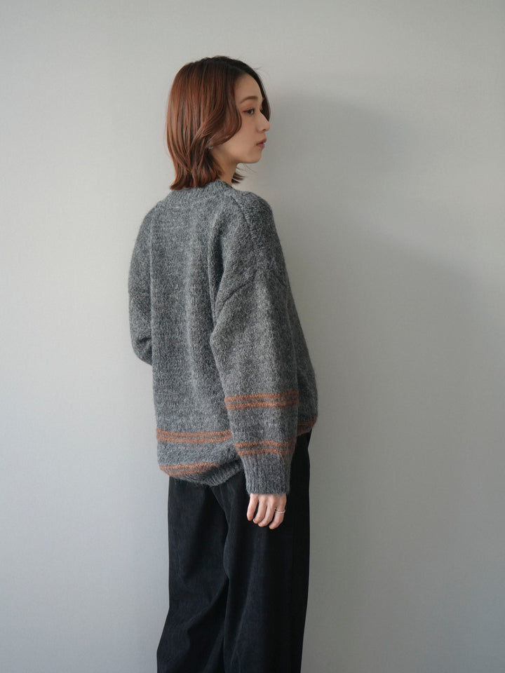 [予約]クルーネックラインボーダーニットプルオーバー/gray
