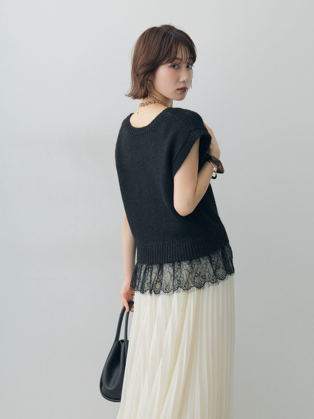 [予約]モヘアレースドッキングベスト/black