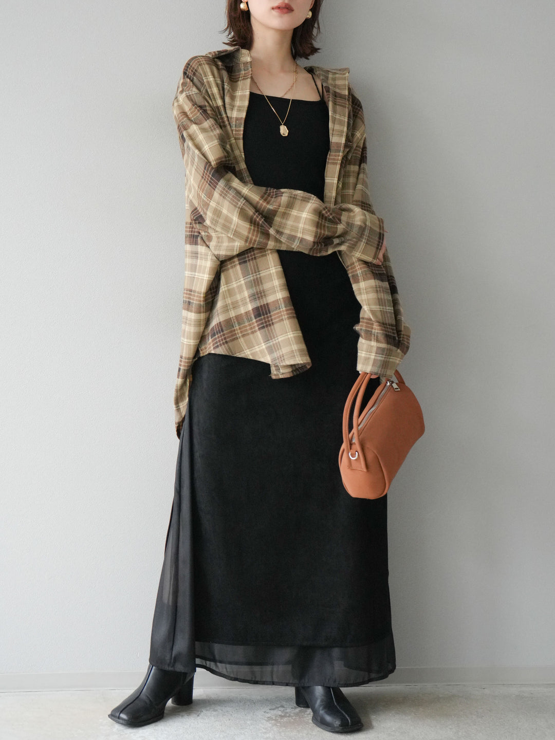 [予約]起毛チェックオーバーシャツ/ベージュ