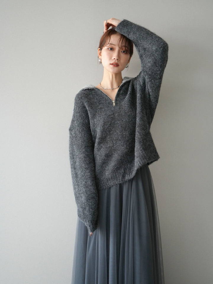 [予約]バイカラージップニットプルオーバー/charcoal