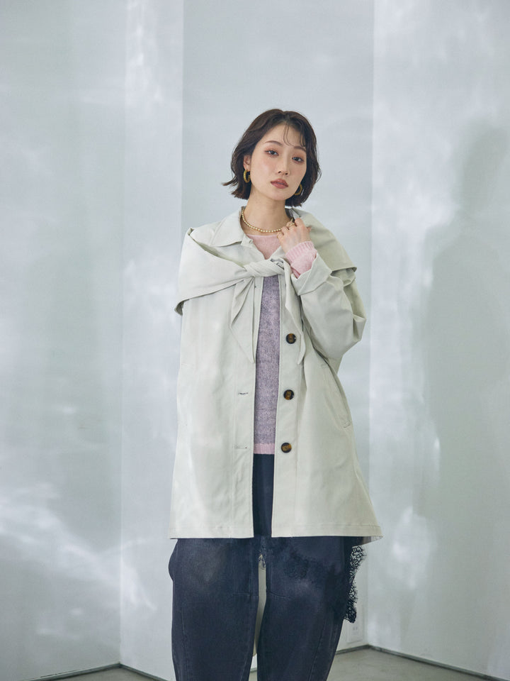 【Allure】[SET]スカーフ付ステンカラーミディアムコート+スカーフ付ステンカラーミディアムコート(2set)