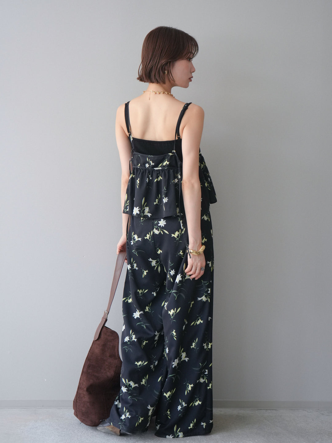 [SET]フラワープリントキャミソール+フラワープリントタックパンツ(2set)