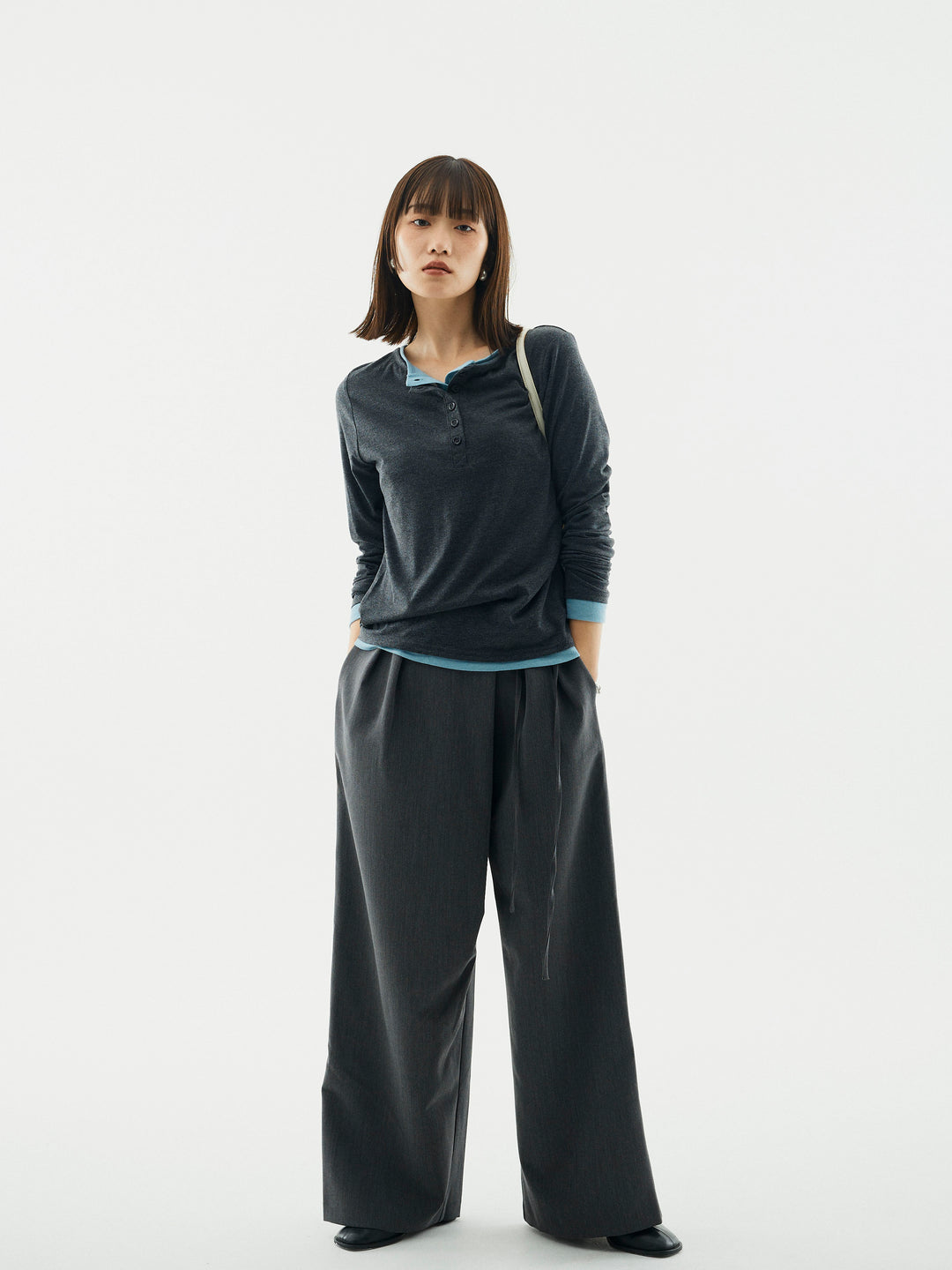 【Allure】[SET]配色レイヤードヘンリーネックトップス+配色レイヤードヘンリーネックトップス(2set)