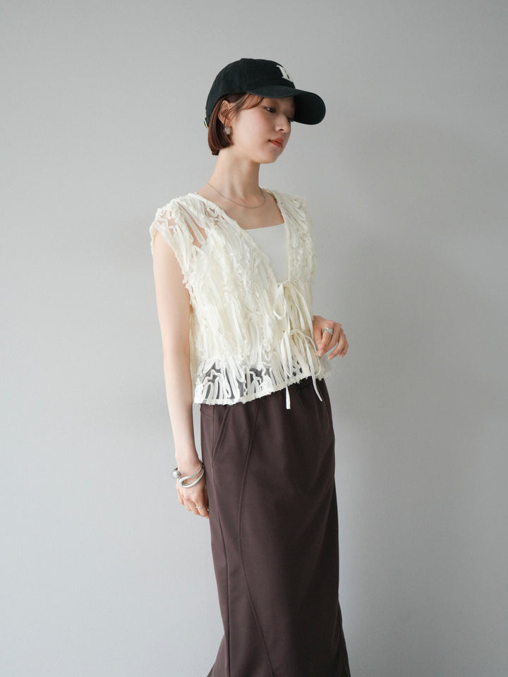 [SET]ジャガードレースリボントップス+スウェットロングスカート(2set)