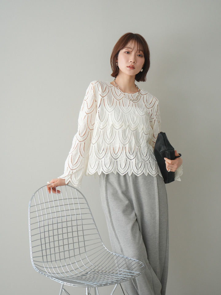 [予約]透かしコードレースブラウス/white