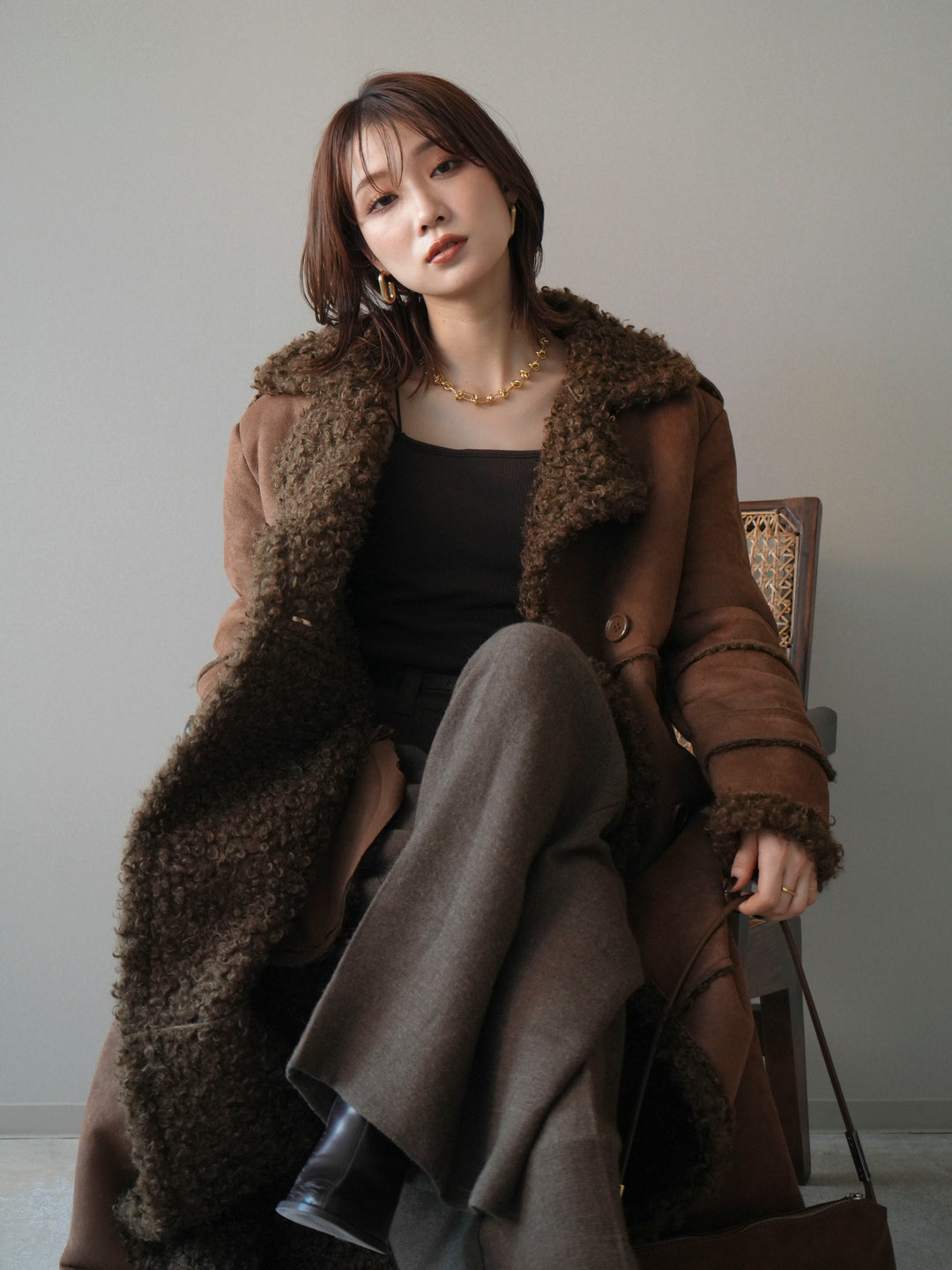 [予約]ムートンロングコート/brown