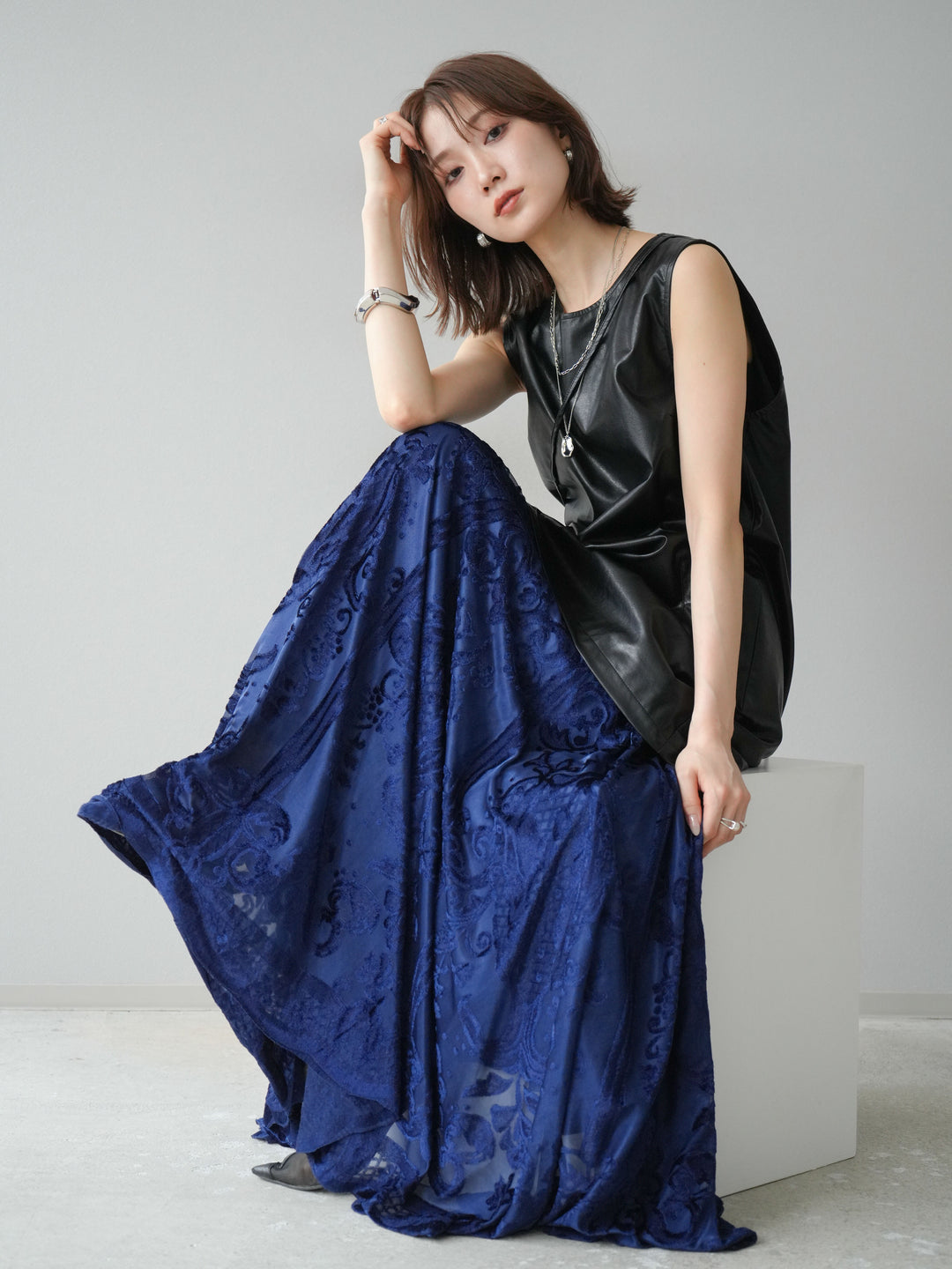 [予約]ショルダーポーチ付レザーミニワンピース/ブラック