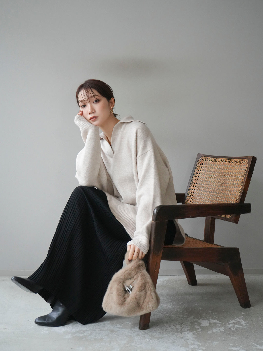 [SET]スキッパーオーバーニットプルオーバー+選べるアクセセット(2set)