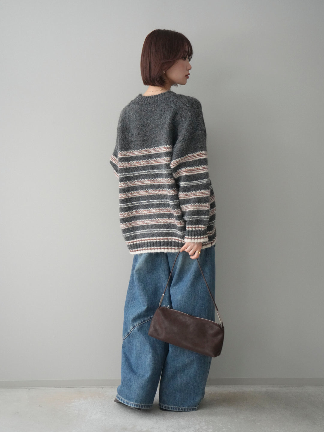 [SET]ステッチボーダーニットプルオーバー+ペインターカーブデニムパンツ(2set)