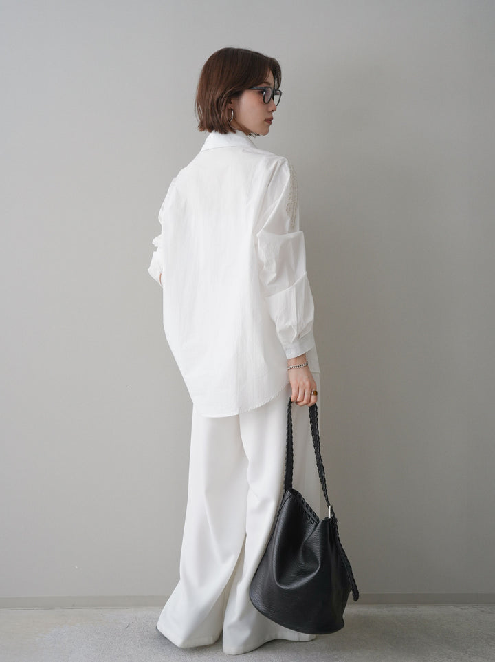 [予約]編み込みベルト付タックワイドパンツ/white