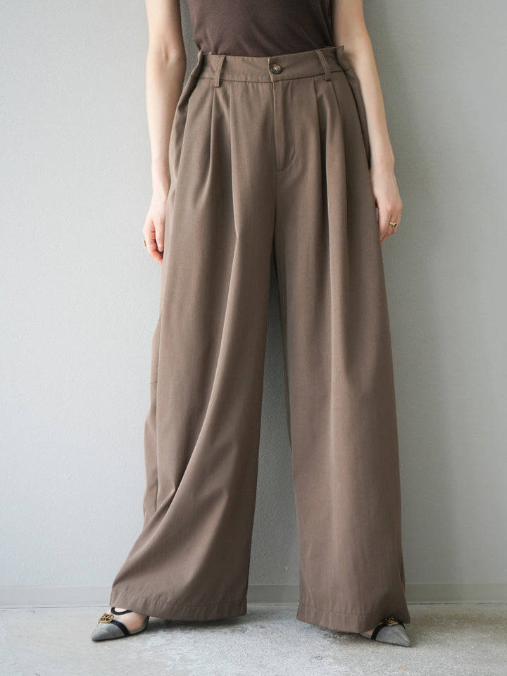 [予約]タックデザインワイドパンツ/ブラウン