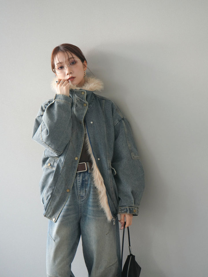 [SET]デニムxファーブルゾン+選べるアクセセット(2set)