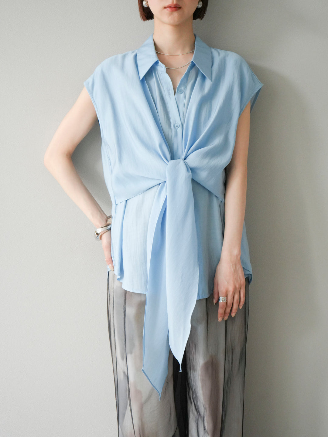 [予約]フロントタイシアーブラウス/ブルー