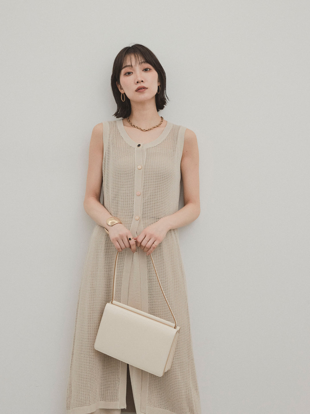 [SET]アソートボタンニットロングジレ+サテンイージーパンツ(2set)