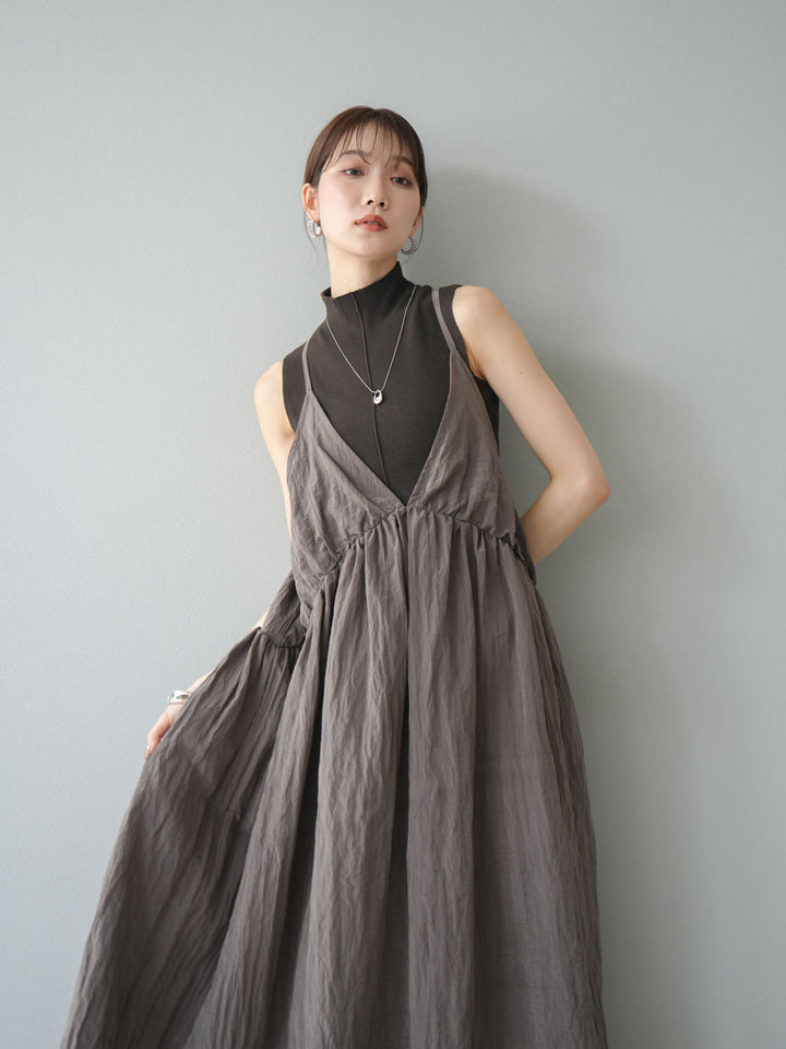 [予約]シボ加工シャイニーキャミワンピース/ブラウン