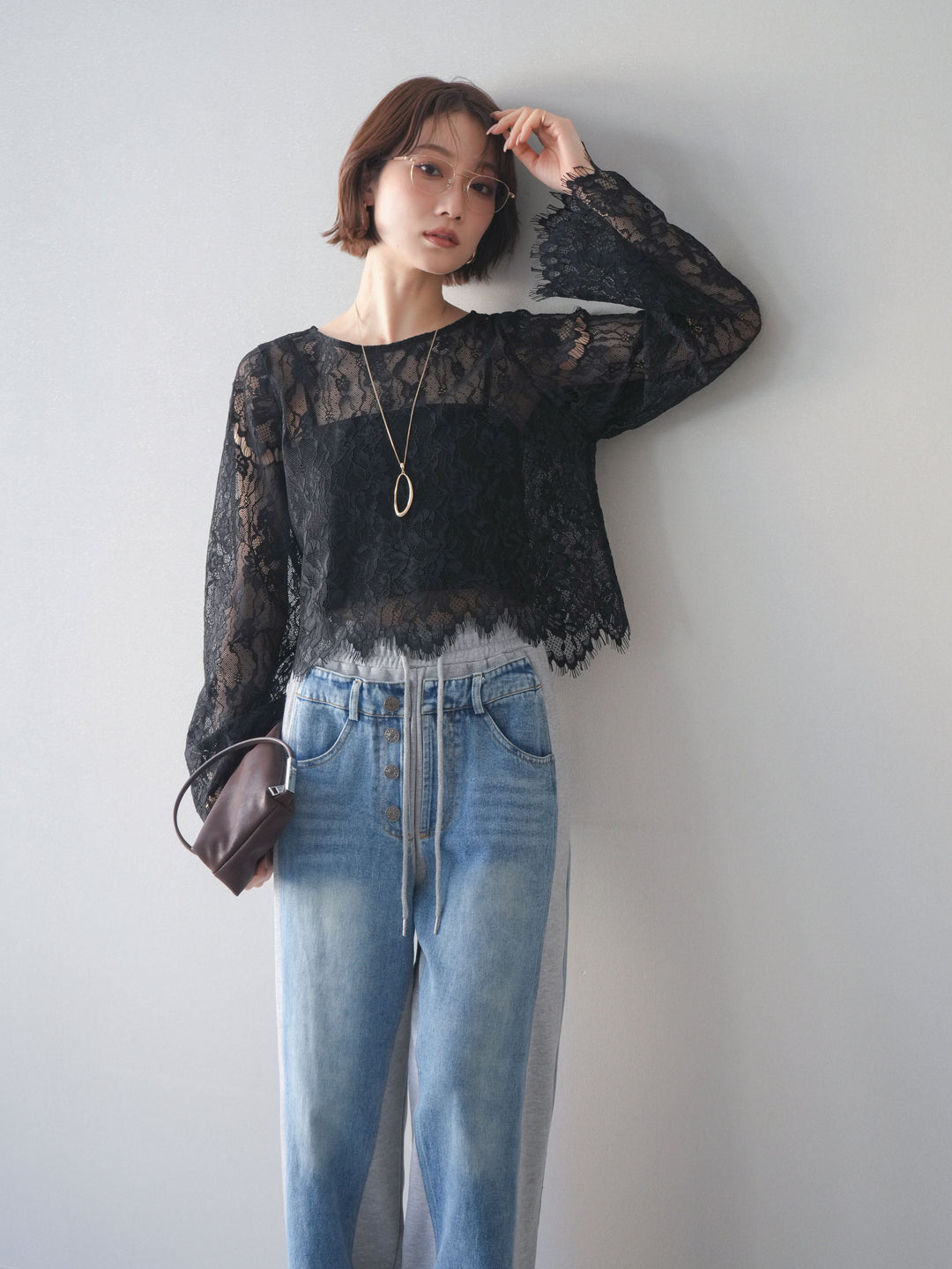 [SET]2WAYスリーブレーストップス+選べるアクセセット(2set)