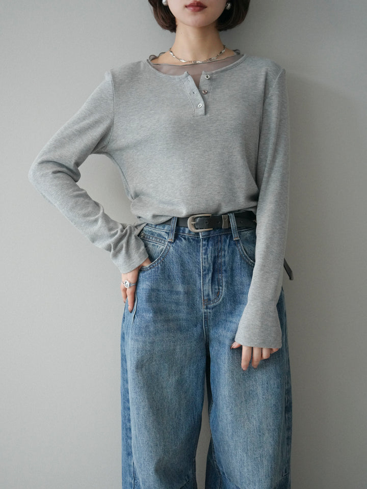 [予約]チュールレイヤードヘンリーネックカットソー/gray