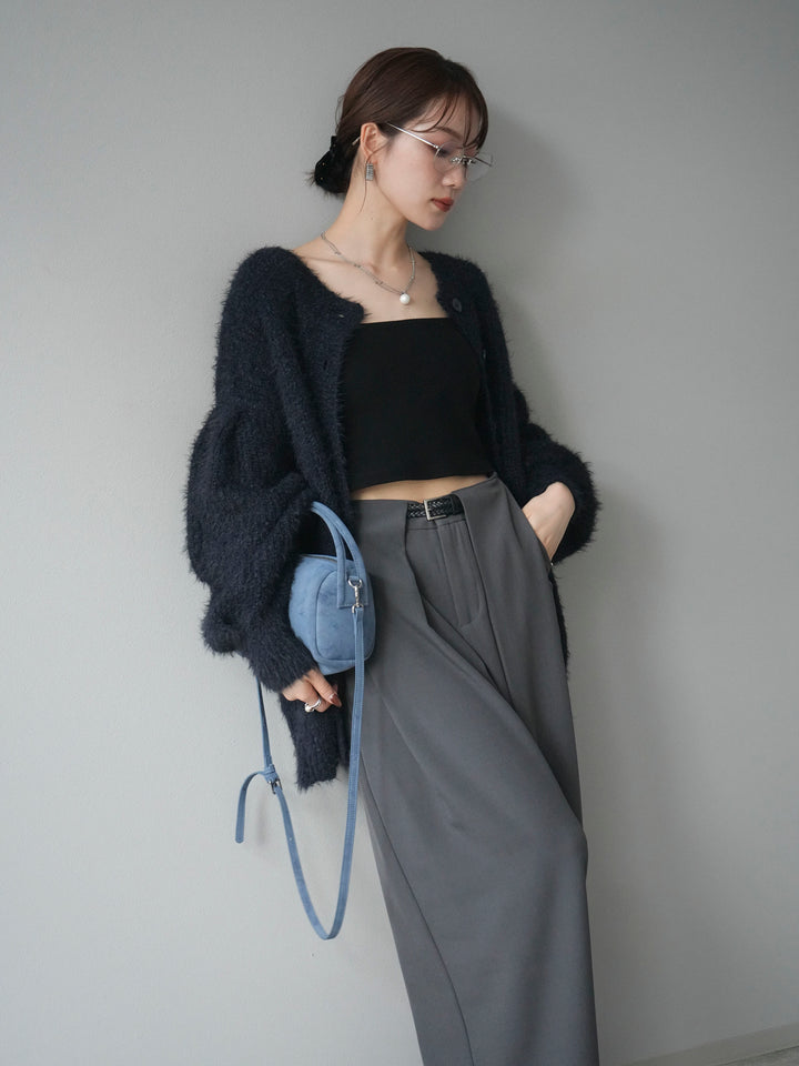 [SET]クルーネックランダムシャギーカーディガン+ベルトループデザインワイドパンツ(2set)