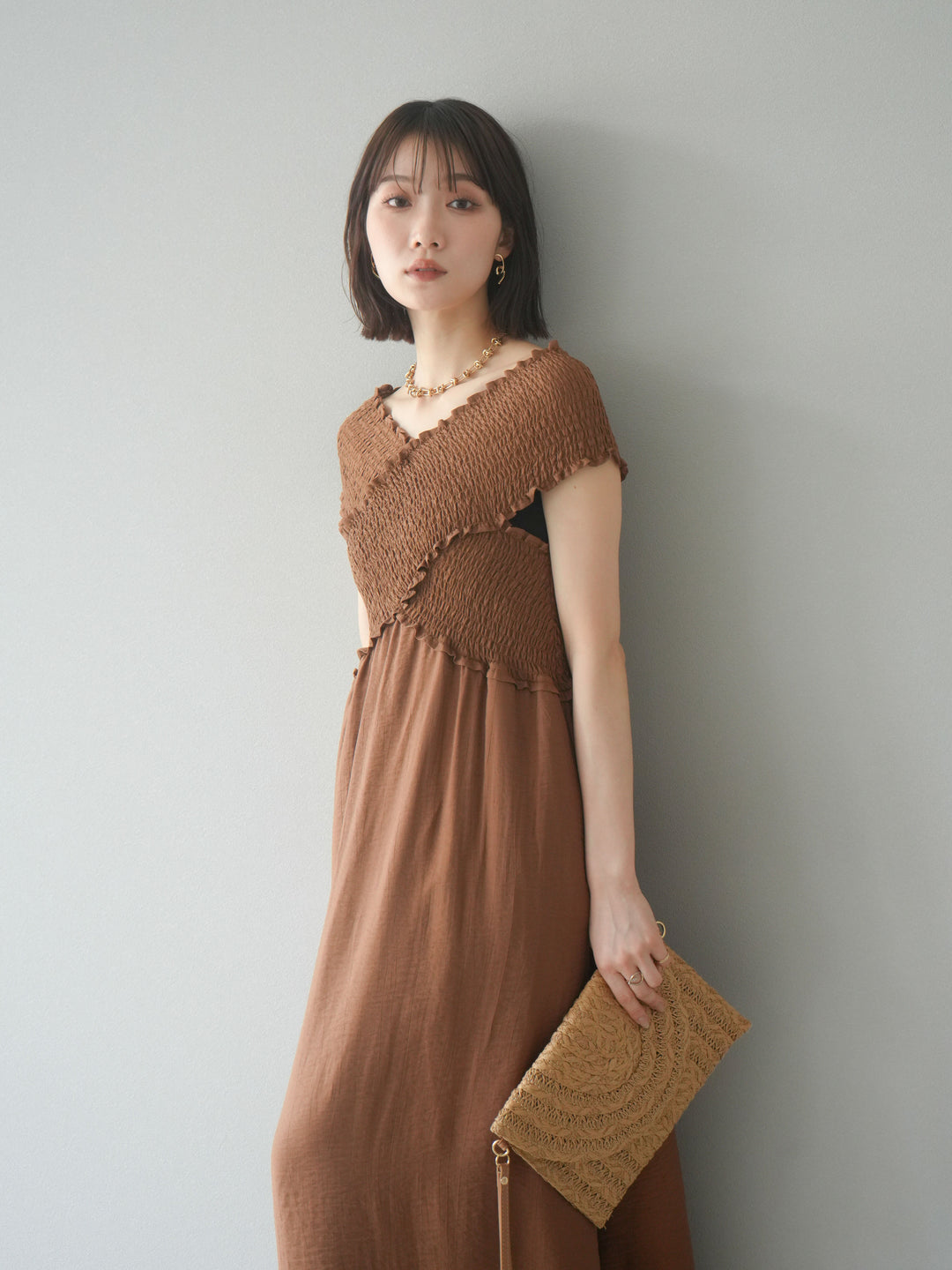 [SET]シャーリングクロスワンピース+シャーリングクロスワンピース(2set)