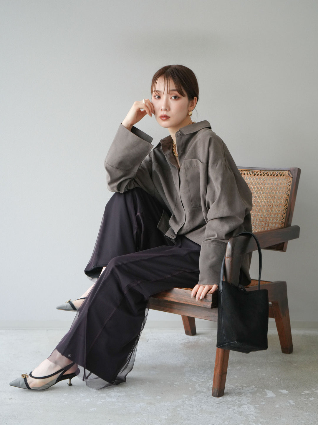 [予約]スエードライクBIGカフスオーバーシャツ/ブラウン