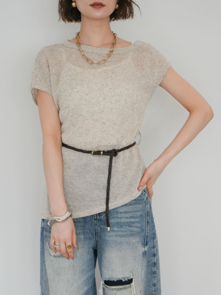 [予約]ベルト付アシメシアーニットトップス/beige