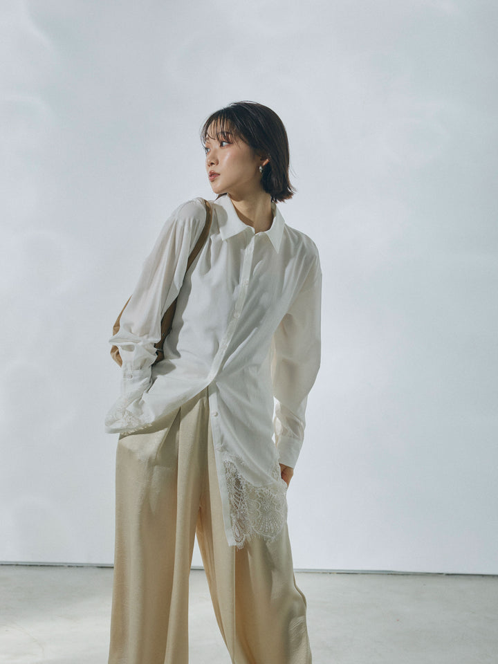 [予約]裾レースポプリンシャツ/white
