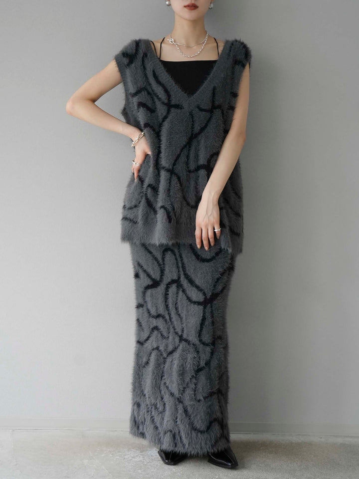 [SET] 線狀毛絨針織背心 + 線狀毛絨針織裙 (2套)