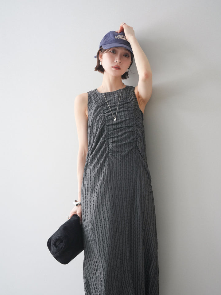 [予約]シャーリングジャガードノースリーブワンピース/gray