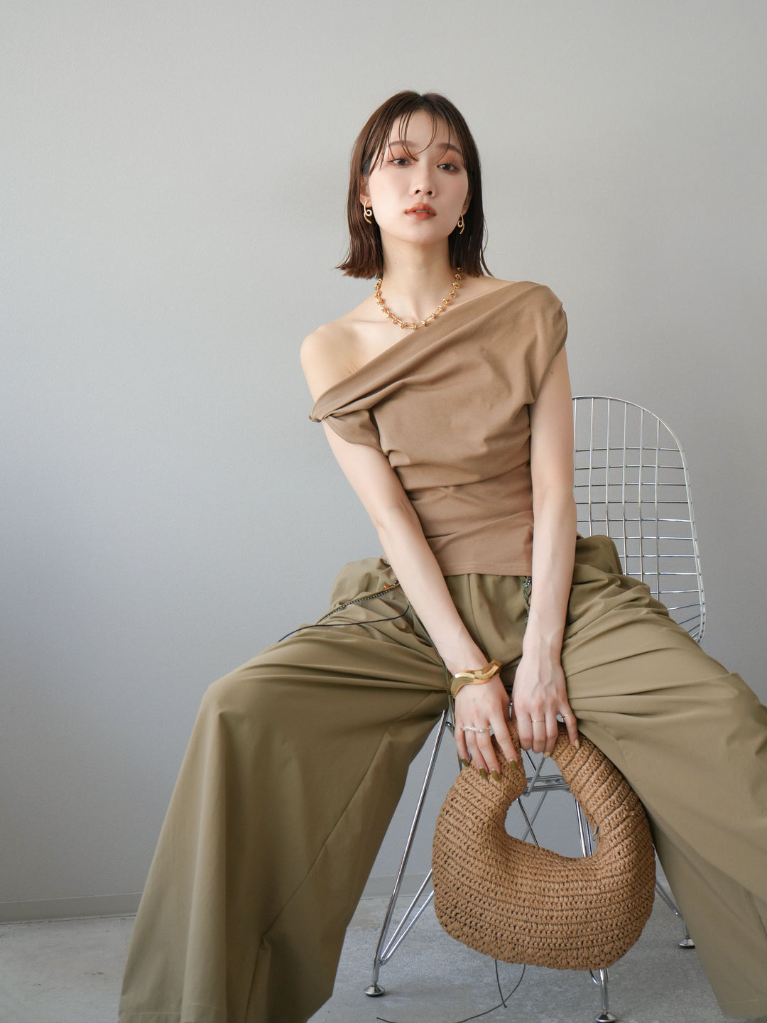 [SET]タックデザイントップス＆ビーズベルト付きパンツSET UP(2set)