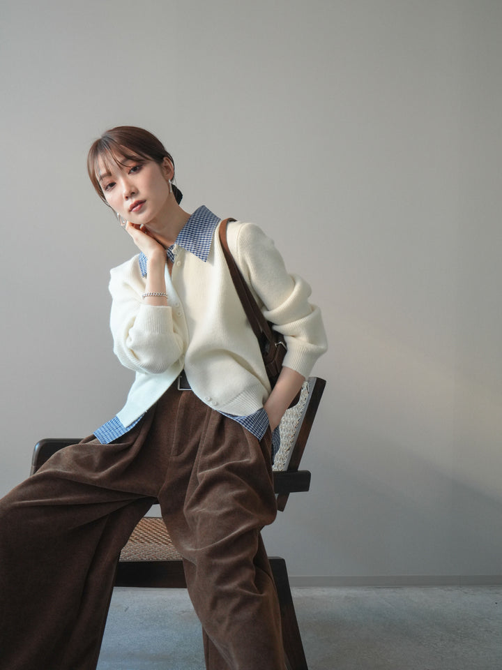 [SET]チェックシャツ襟ニットカーディガン+選べるアクセセット(2set)