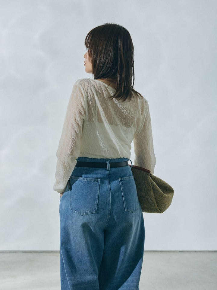 [予約]ストレッチレースドレープトップス/offwhite